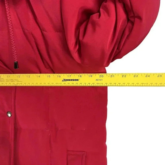 Centigrade Womens XS Down Red Jacket Removable Faux Fur Hood Long Quilted Coat - Picture 10 of 16